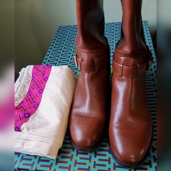 Tory Burch Adeline Riding Boots Color Almond Women's Size 8 - Picture 4 of 11